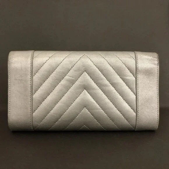 CHANEL Mademoiselle CC Logo Leather Long Bifold Wallet Silver/2BJ1823 - Picture 4 of 8